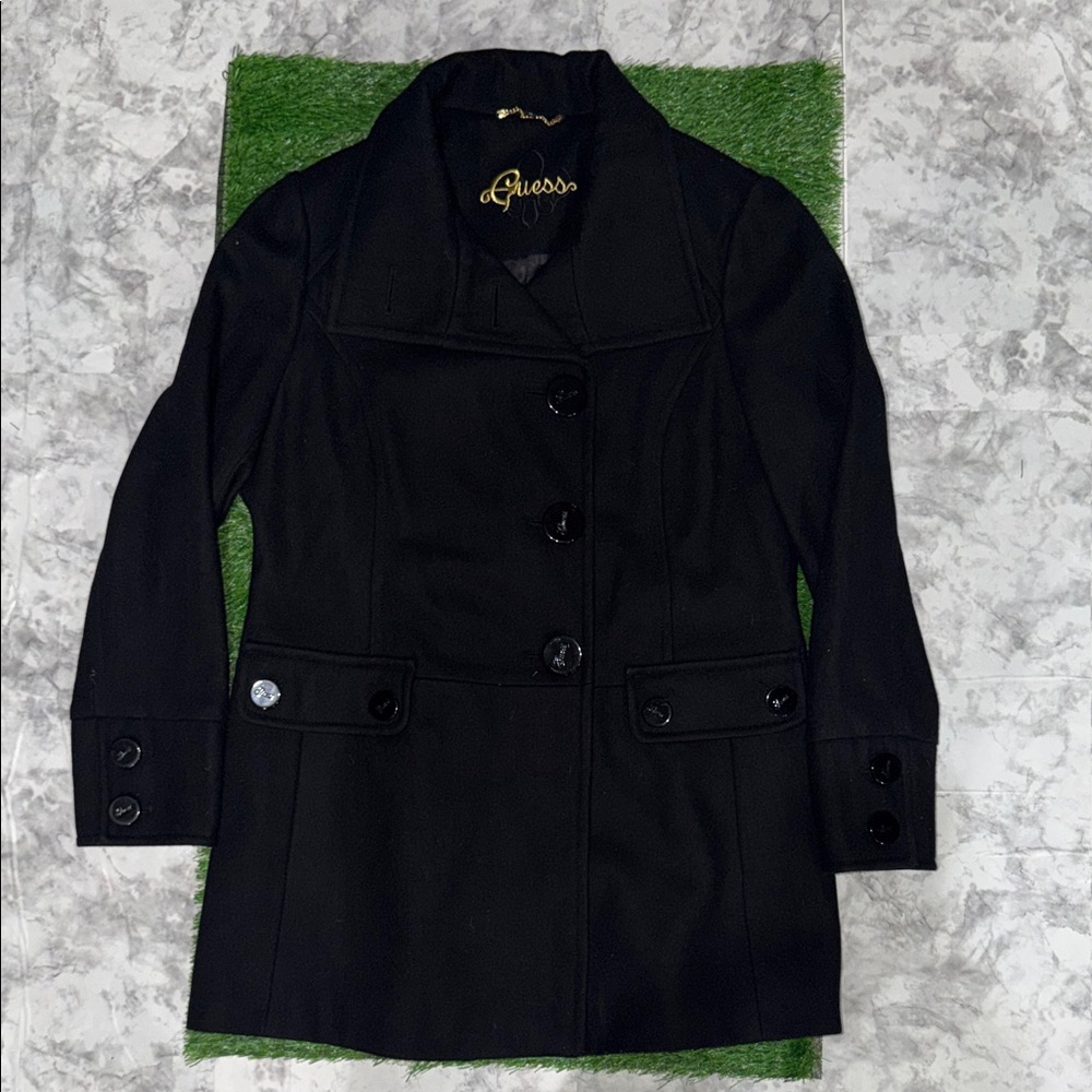 Guess Women's Elegant Black Pea Coat